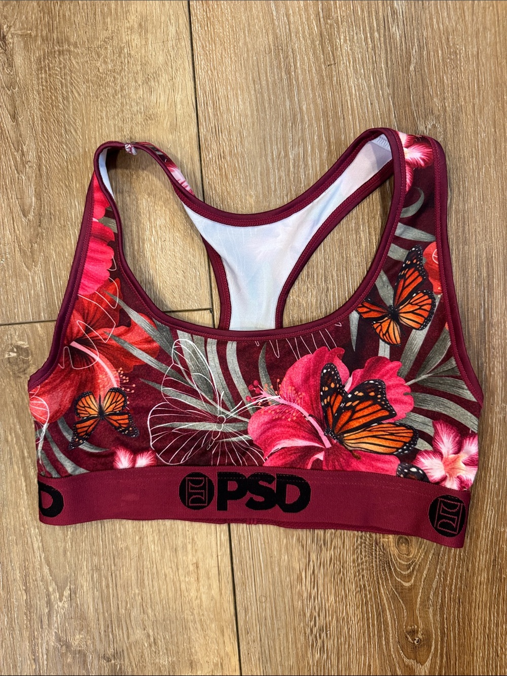 PSD Maroon Floral & Butterfly Racerback Sports Bra